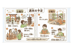 Blog「週末の予定」を日本語で話す練習をするためのイラスト教材